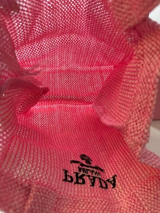 Exclusive Prada Pink Raffia Mini Tote with Black Logo - Picture 5 of 7